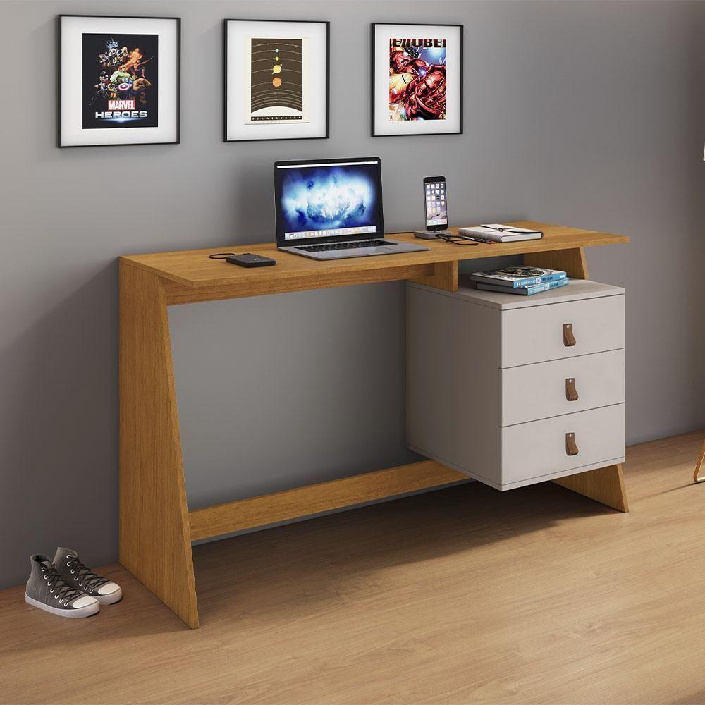 Mesa Escrivaninha Gaby Com 3 Gavetas Jcm Cinamono Off White - 2