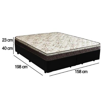 Cama Box Queen Bipartido Sintético + Colchão Elegance Ortopédico Espuma D33 Extra Firme 158x198x63 Preto