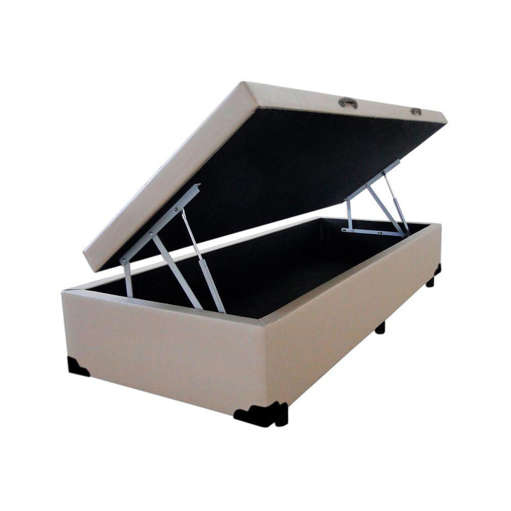 Cama Box Baú Blindado Solteirão King Design Sintético Bege 96x203x41 - 1
