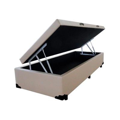 Cama Box Baú Blindado Solteirão King Design Sintético Bege 96x203x41
