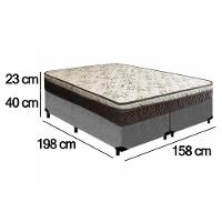 Cama Box Queen Bipartido Suede + Colchão Elegance Ortopédico Espuma D33 Extra Firme 158x198x63 Cinza