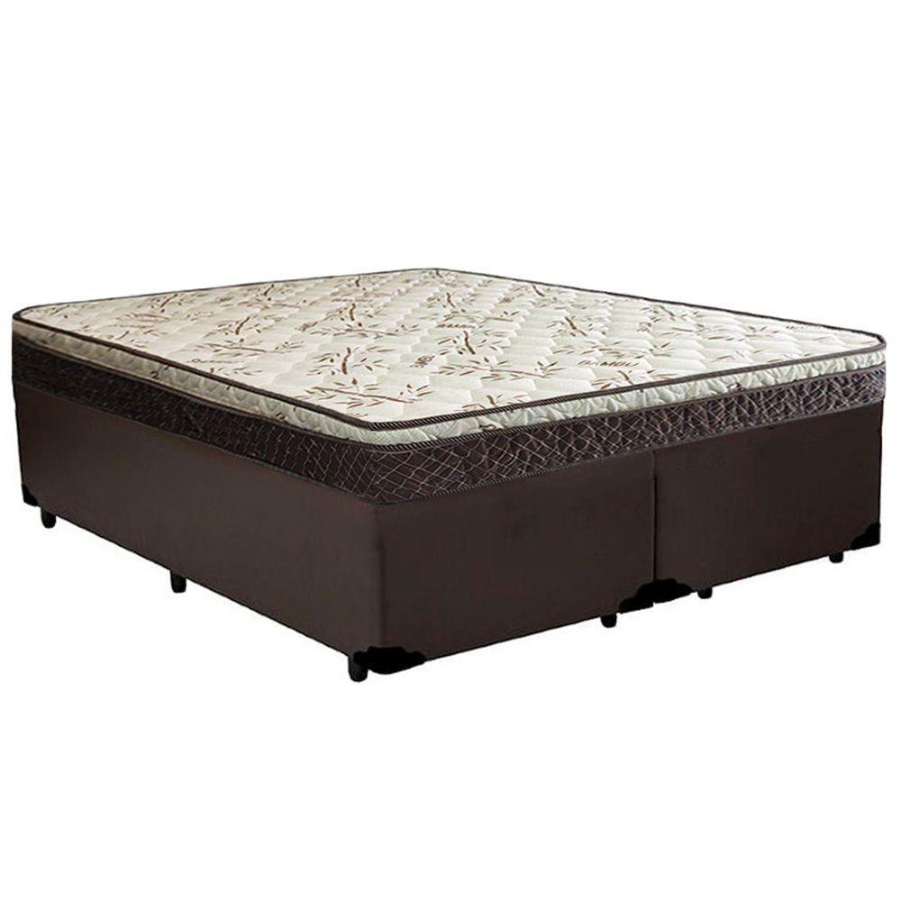 Cama Box Queen Bipartido Sintético + Colchão Elegance Ortopédico Espuma D33 Extra Firme 158x198x63 Marrom - 1