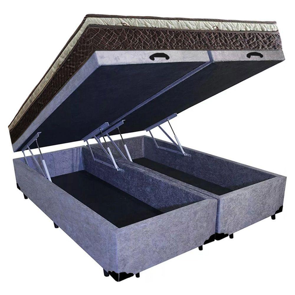 Cama Box Baú Queen Suede Bipartido + Colchão Elegance Ortopédico Espuma D33 Extra Firme 158x198x63 Cinza - 5