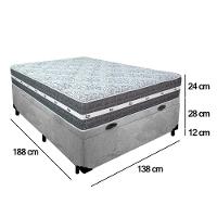 Cama Box Baú Casal Suede + Colchão Anjos Black Graphite Molas Ensacadas 138x188x64cm Cinza