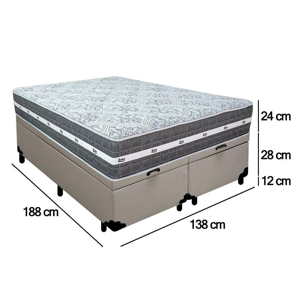 Cama Box Baú Casal Bipartido Sintético + Colchão Anjos Black Graphite Molas Ensacadas 138x188x64cm Branco - 3