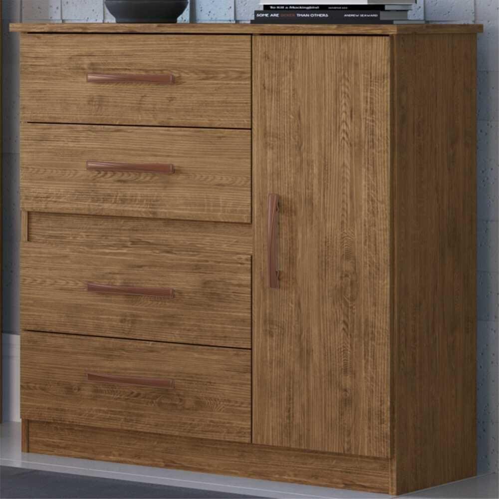 Cômoda 4 Gavetas 1 Porta Luíza Multimóveis Cr4157 Nogueira - 1