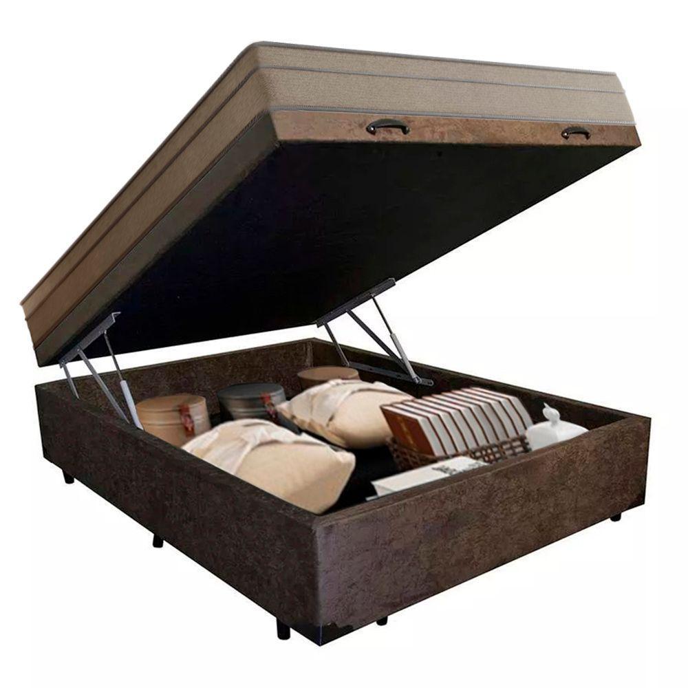 Cama Box Baú Casal Suede + Colchão De Molas Ensacadas Portobel Ipanema - 138x188x66cm Marrom - 7