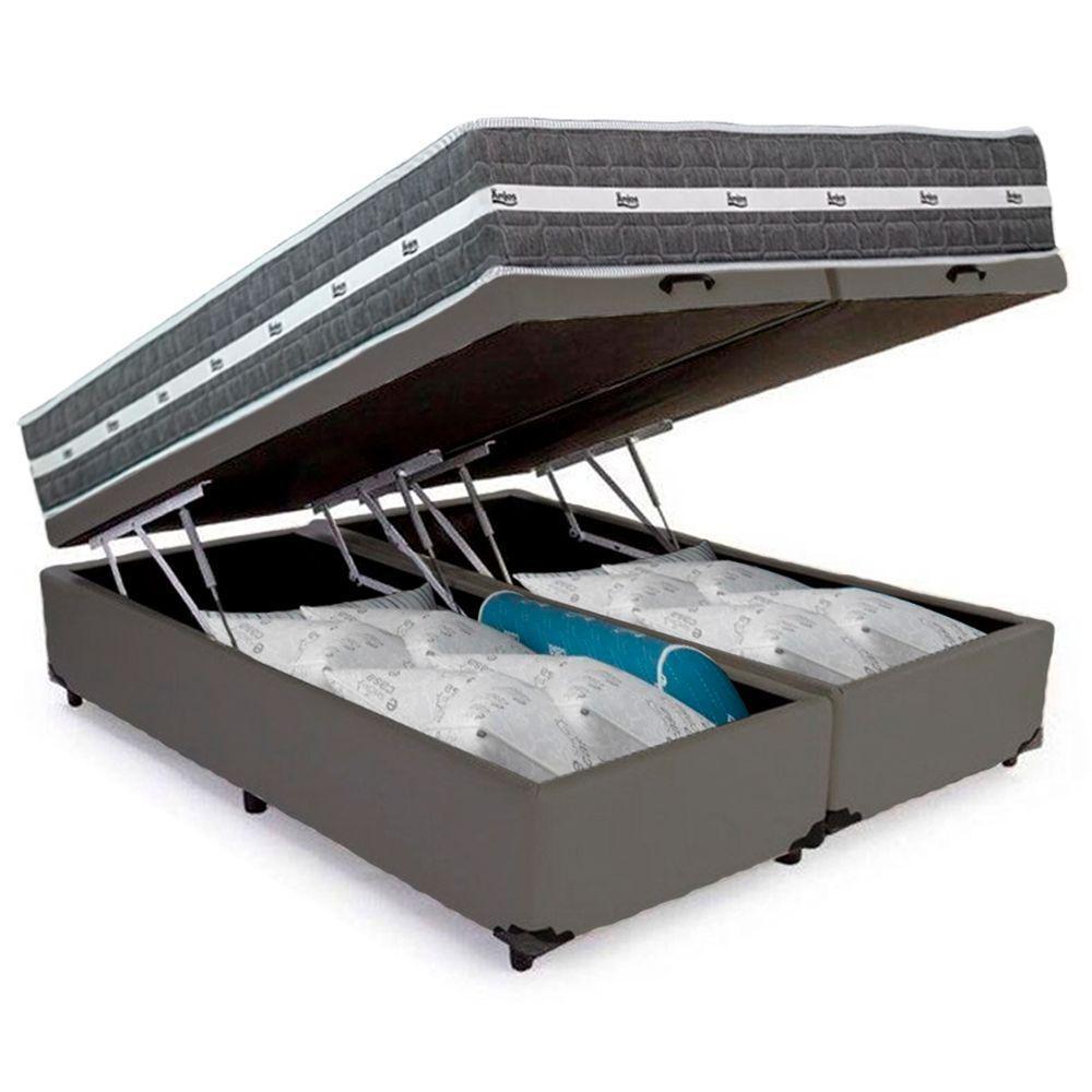 Cama Box Baú Casal Bipartido Sintético + Colchão Anjos Black Graphite Molas Ensacadas 138x188x64cm Cinza - 5