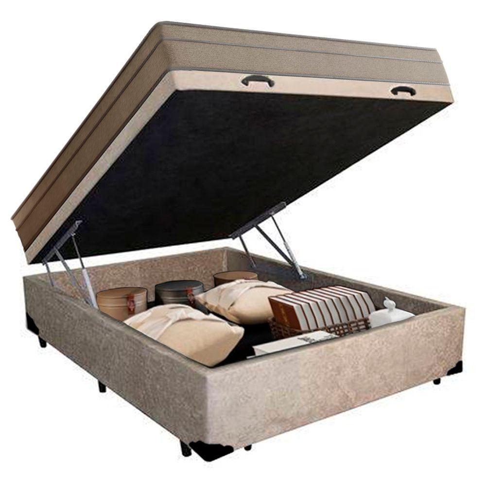 Cama Box Baú Casal Suede + Colchão De Molas Ensacadas Portobel Ipanema - 138x188x66cm Bege - 7