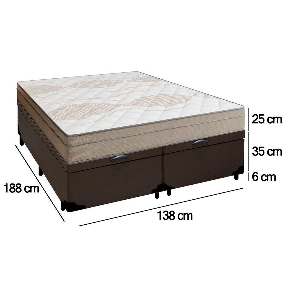 Cama Box Baú Casal Bipartido Sintético + Colchão De Molas Ensacadas Portobel Ipanema - 138x188x66cm Marrom - 2