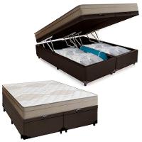 Cama Box Baú Casal Bipartido Sintético + Colchão De Molas Ensacadas Portobel Ipanema - 138x188x66cm Marrom - 1
