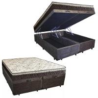 Cama Box Baú Queen Suede Bipartido + Colchão Elegance Ortopédico Espuma D33 Extra Firme 158x198x63 Marrom - 1