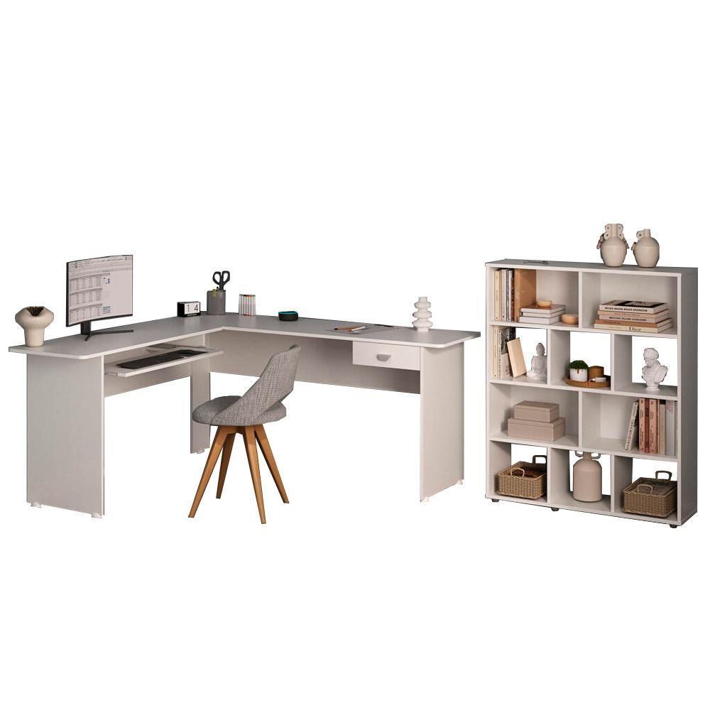 Mesa Escrivaninha 1 Gaveta E Estante 10 Nichos Branco Arly Branco - 1