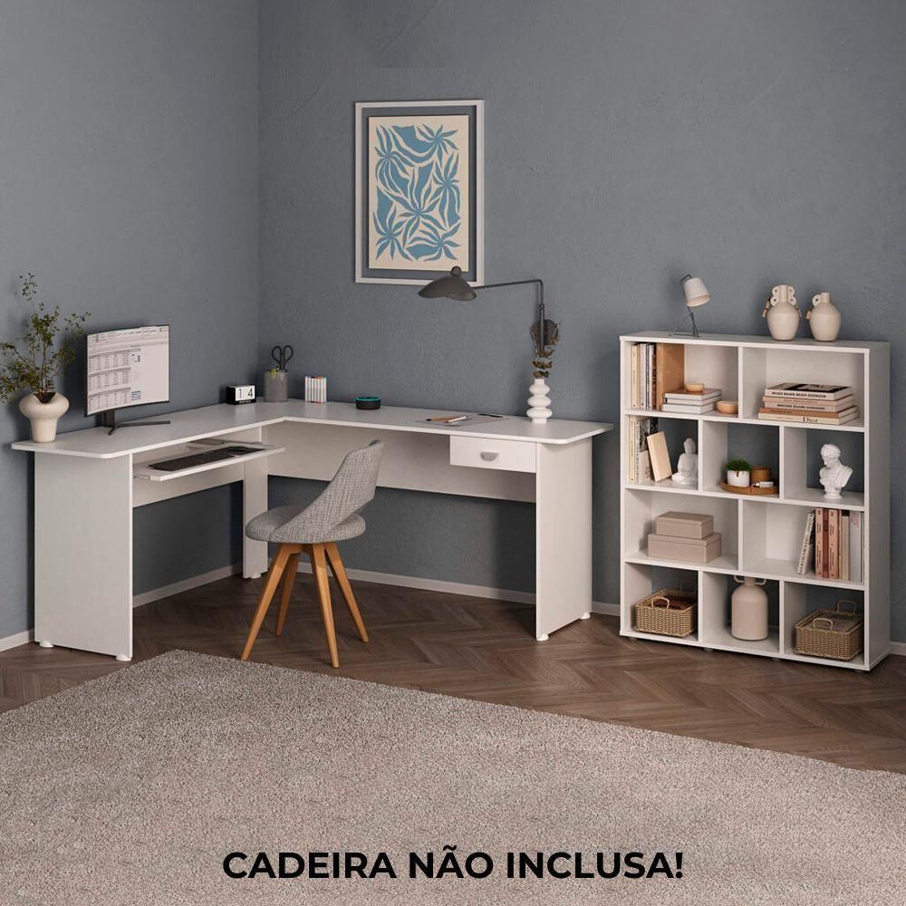 Mesa Escrivaninha 1 Gaveta E Estante 10 Nichos Branco Arly Branco - 5