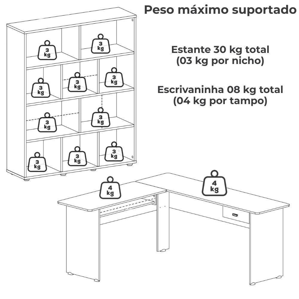 Mesa Escrivaninha 1 Gaveta E Estante 10 Nichos Branco Arly Branco - 6