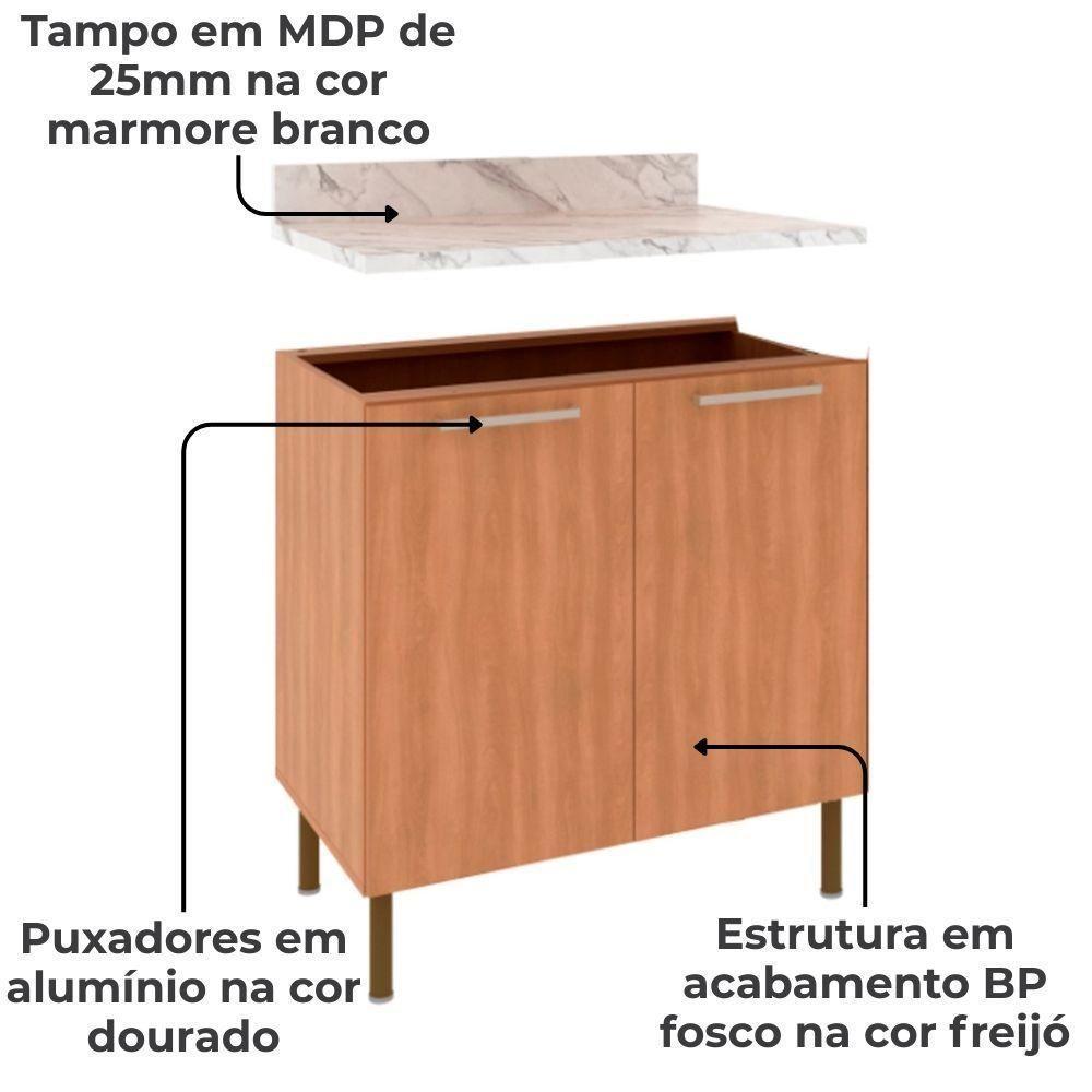 Balcão Com Tampo 80 Cm 2p Mdp Marmore Branco Freijo Tecno Mobili Marmore Branco Freijo - 3