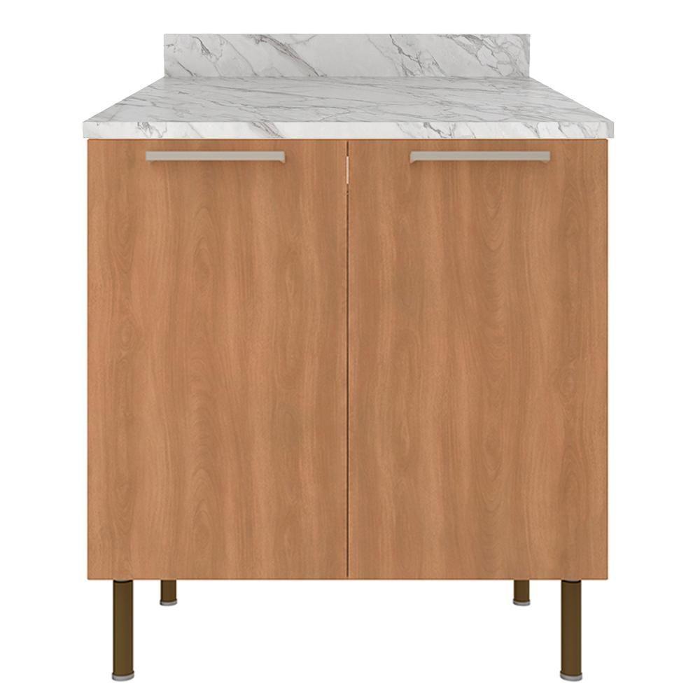 Balcão Com Tampo 80 Cm 2p Mdp Marmore Branco Freijo Tecno Mobili Marmore Branco Freijo - 5