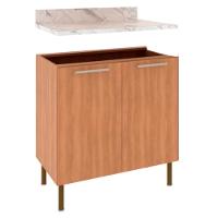 Balcão Com Tampo 80 Cm 2p Mdp Marmore Branco Freijo Tecno Mobili Marmore Branco Freijo - 1