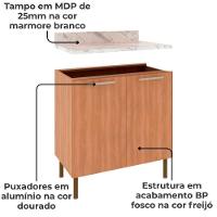 Balcão Com Tampo 80 Cm 2p Mdp Marmore Branco Freijo Tecno Mobili Marmore Branco Freijo - 3