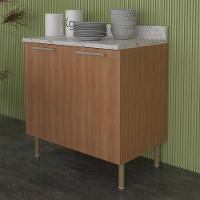 Balcão Com Tampo 80 Cm 2p Mdp Marmore Branco Freijo Tecno Mobili Marmore Branco Freijo - 8