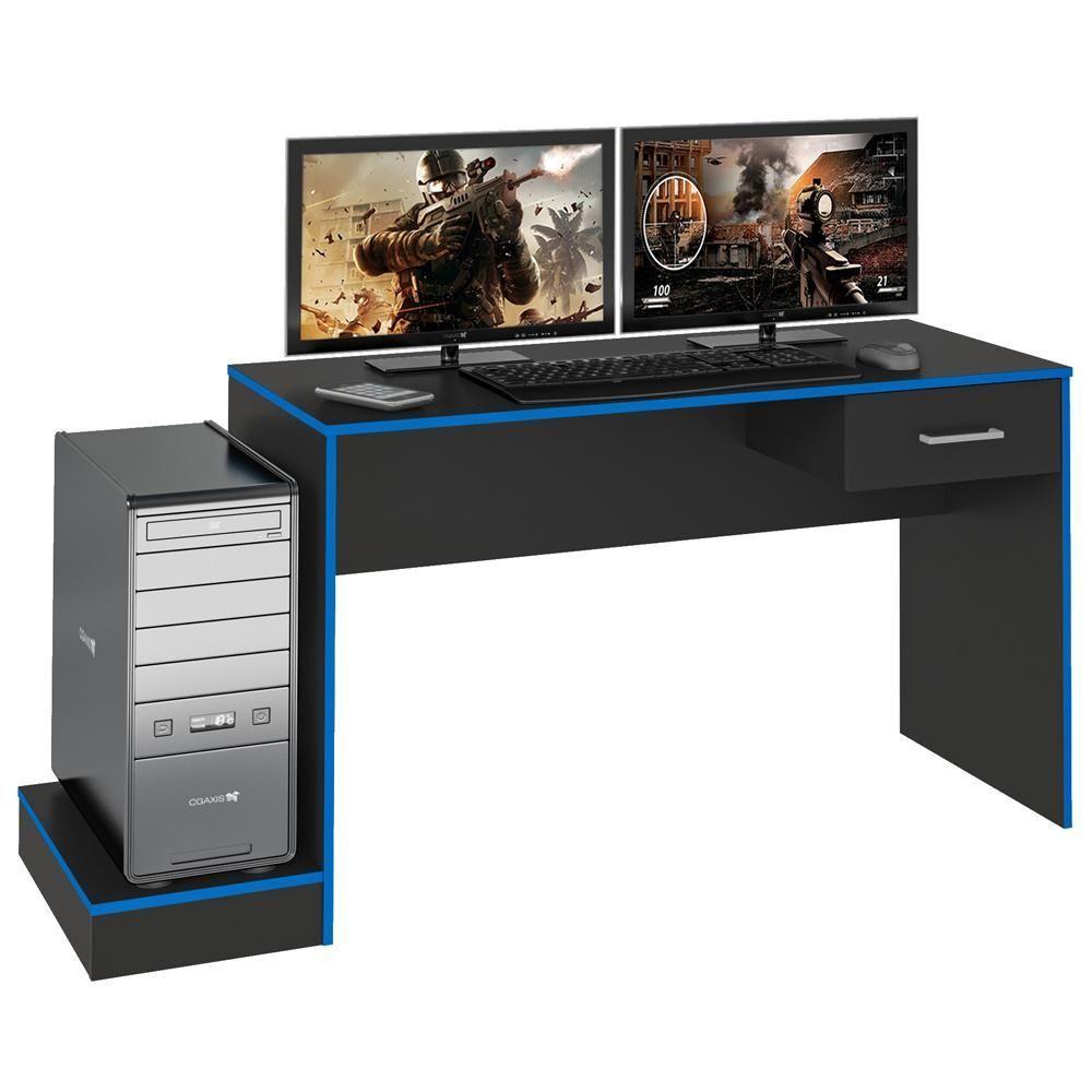 Mesa Escrivaninha Gamer 1 Gaveta 160 Cm Preto Azul Arly Preto Azul - 1