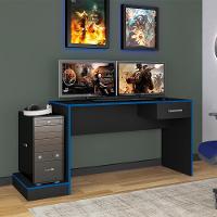 Mesa Escrivaninha Gamer 1 Gaveta 160 Cm Preto Azul Arly Preto Azul - 6