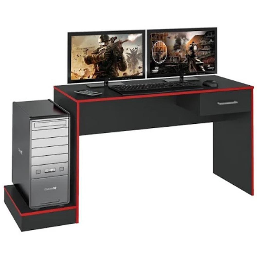 Mesa Escrivaninha Gamer 1 Gaveta 160 Cm Preto Vermelho Arly Preto Vermelho - 1