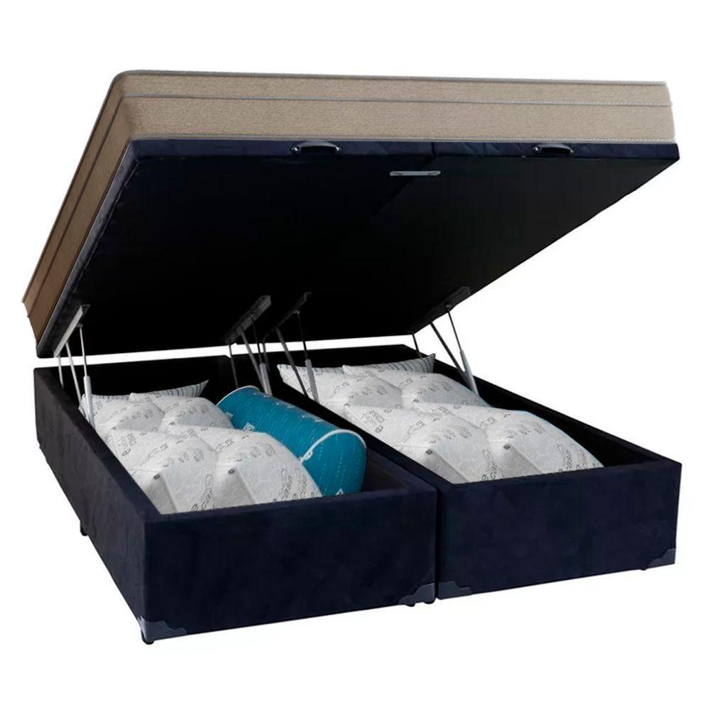Cama Box Baú Casal Bipartido Suede + Colchão De Molas Ensacadas Portobel Ipanema - 138x188x66cm Preto - 7