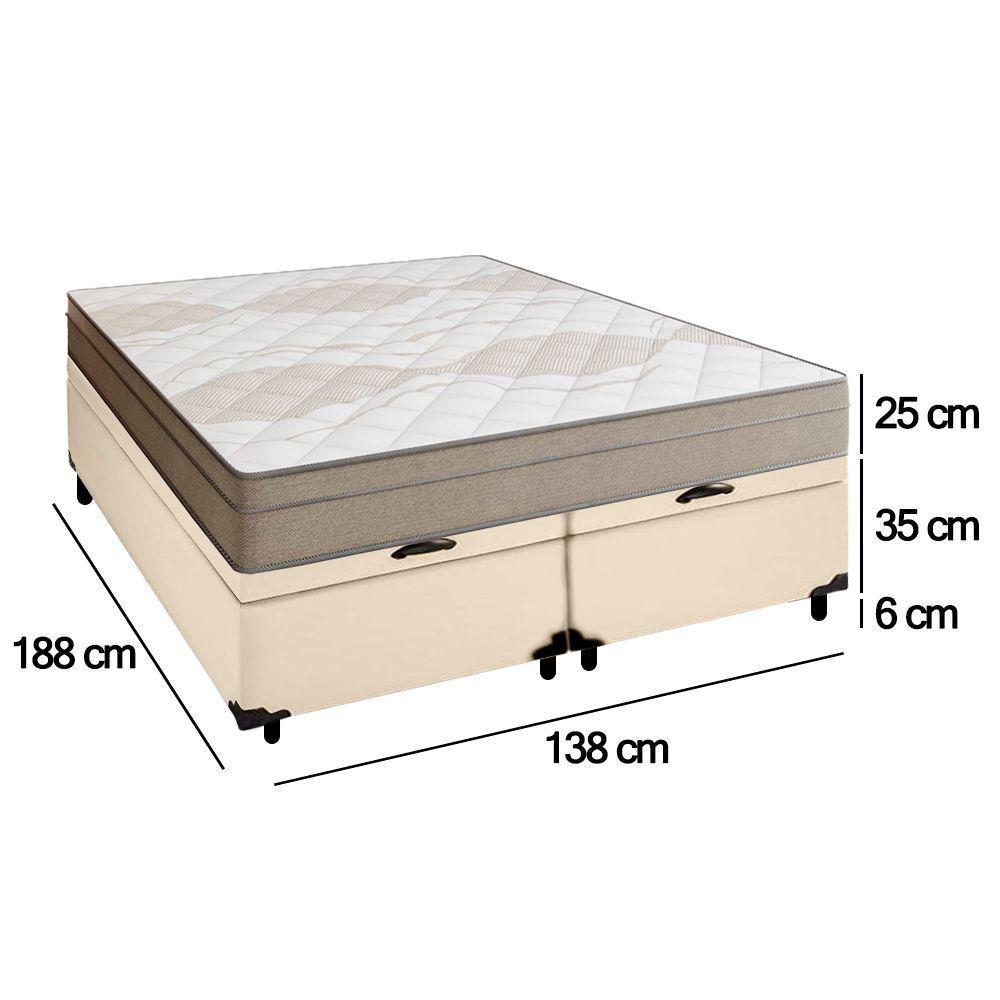 Cama Box Baú Casal Bipartido Sintético + Colchão De Molas Ensacadas Portobel Ipanema - 138x188x66cm Bege - 3