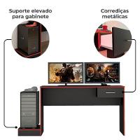 Mesa Gamer 1 Gaveta E Estante Livreiro Preto Vermelho Arly Preto Vermelho - 5