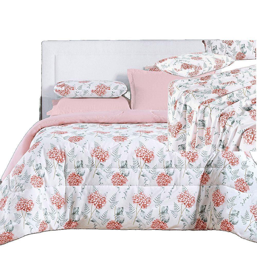 Kit Coordenado Edredom E Lençol Sensuale Super King Hortência 5 Peças - 80% Algodão, 20% Poliéster - 1
