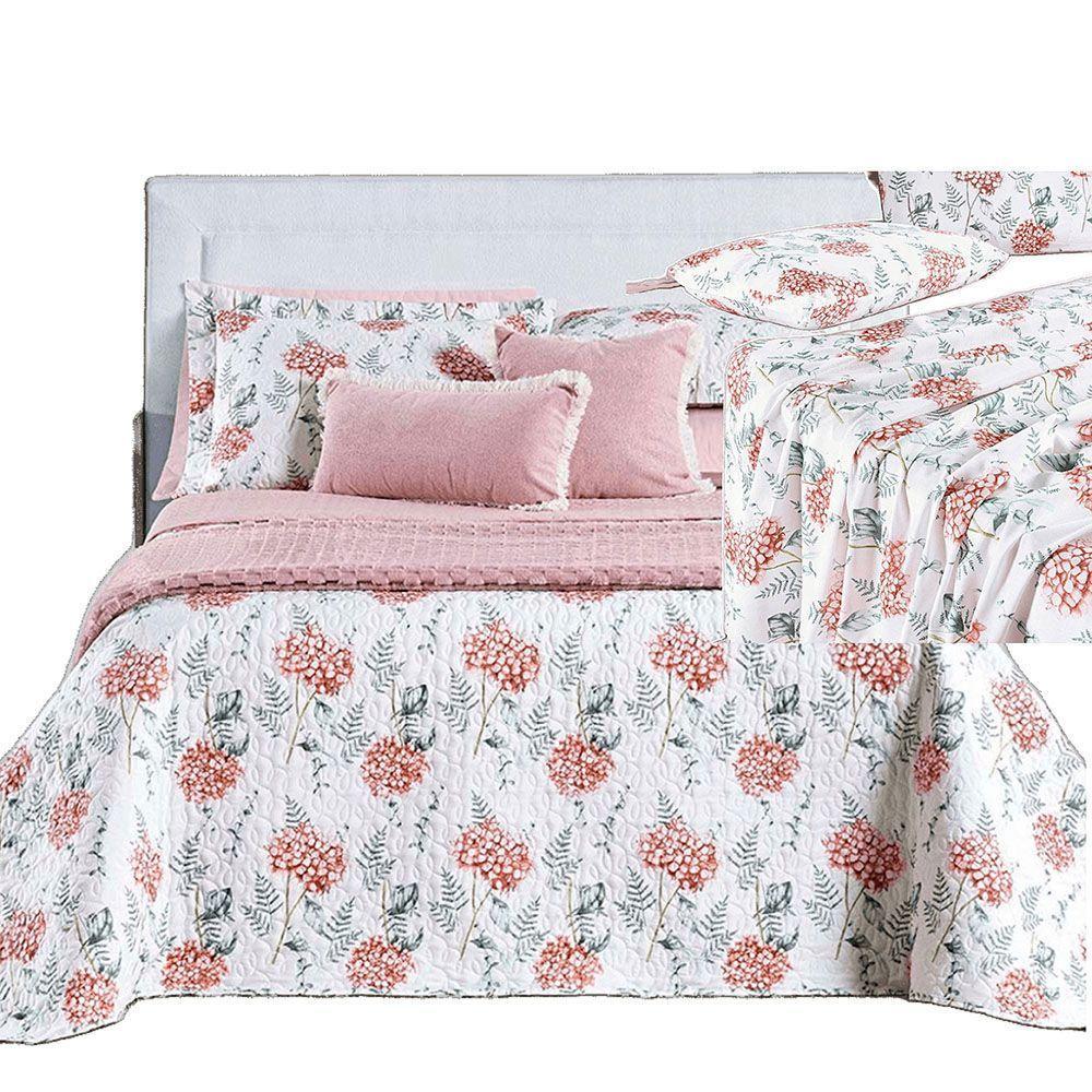 Kit Coordenado Cobre Leito E Lençol Sensuale Queen Hortência 7 Peças - 80% Algodão, 20% Poliéster - 1