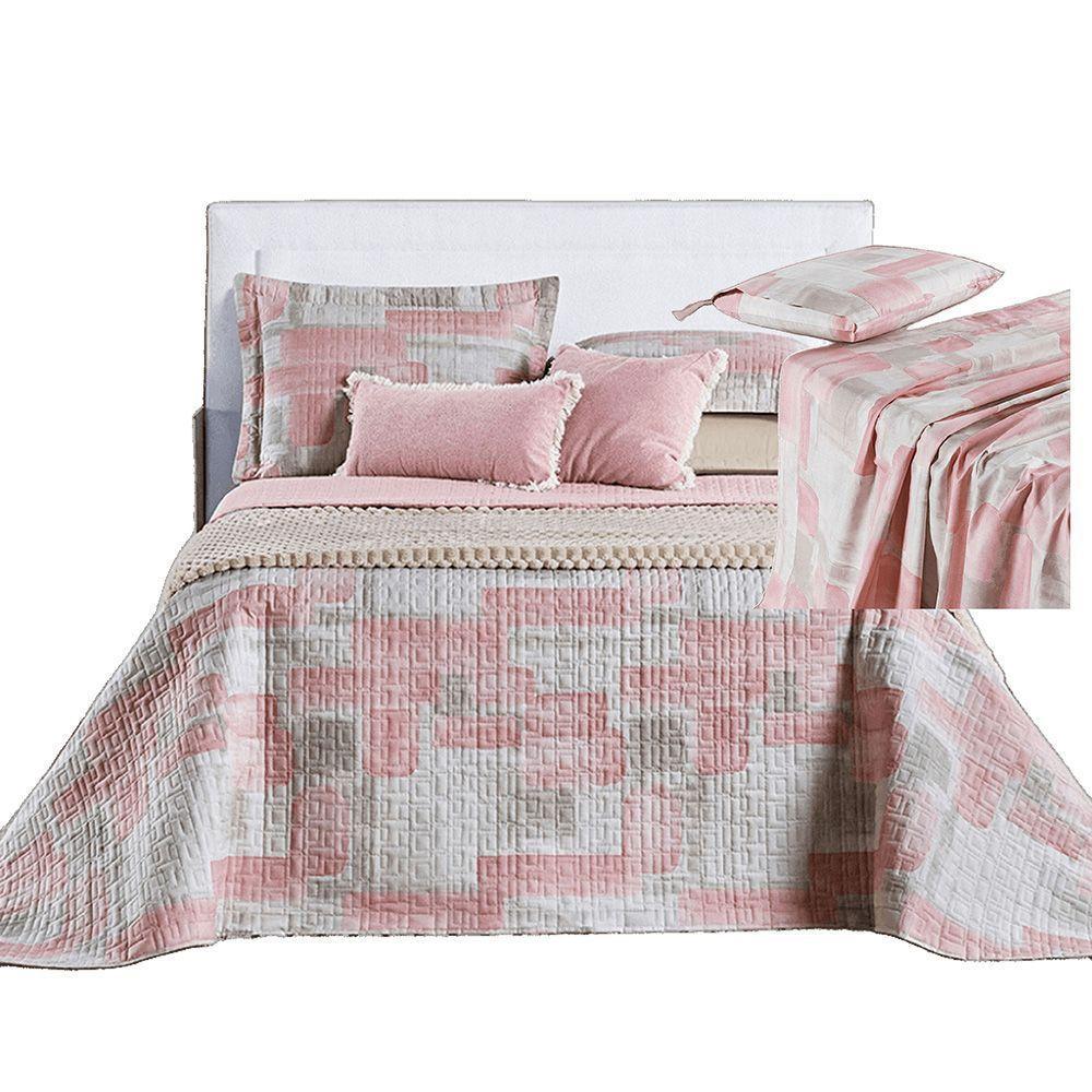 Kit Coordenado Cobre Leito E Lençol Sensuale Casal Quadri 7 Peças - 80% Algodão, 20% Poliéster - 1