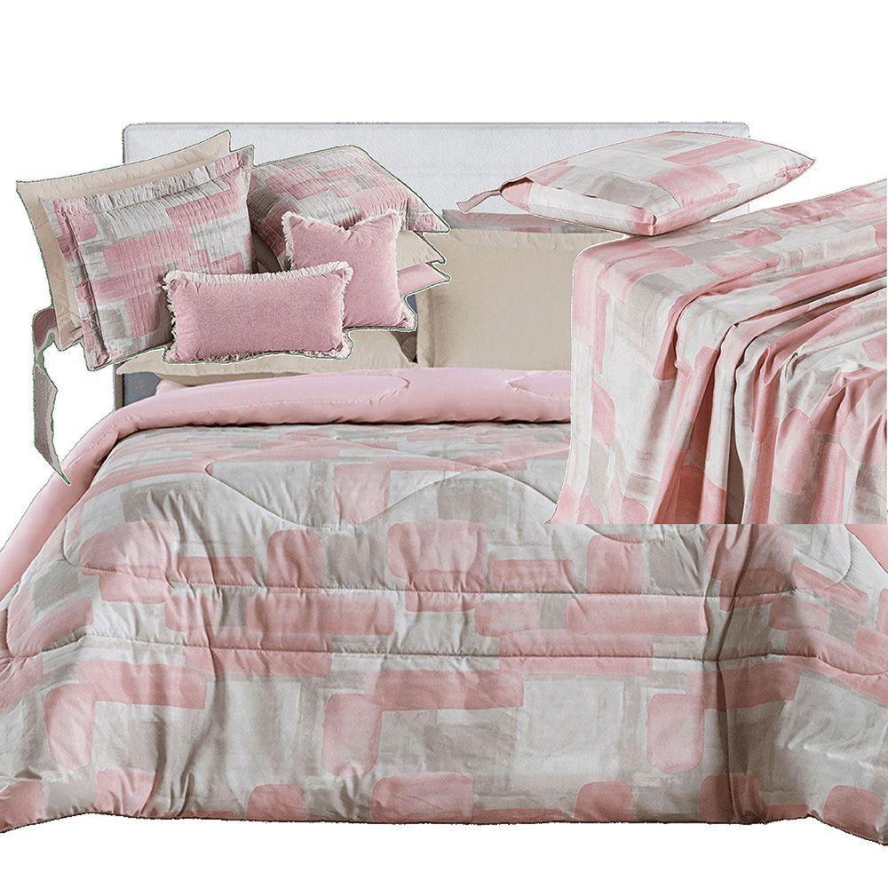 Kit Coordenado Edredom, Cobre Leito E Lençol Sensuale King Quadri 8 Peças - 80% Algodão, 20% Poliéster - 1