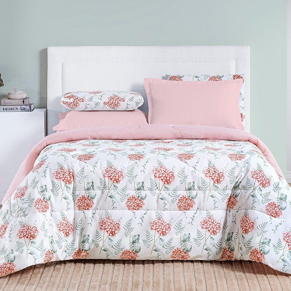 Kit Coordenado Edredom, Cobre Leito E Lençol Sensuale Queen Hortência 8 Peças - 80% Algodão, 20% Poliéster - 2
