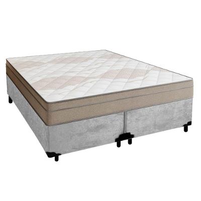 Cama Box Casal Bipartido Suede + Colchão De Molas Ensacadas Portobel Ipanema - 138x188x65cm Cinza