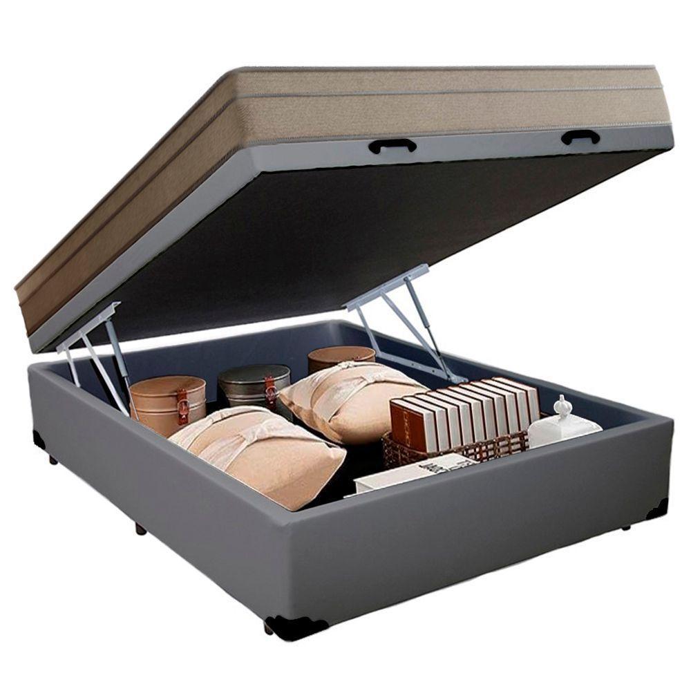 Cama Box Baú Casal Sintético + Colchão De Molas Ensacadas Portobel Ipanema - 138x188x66cm Cinza - 6