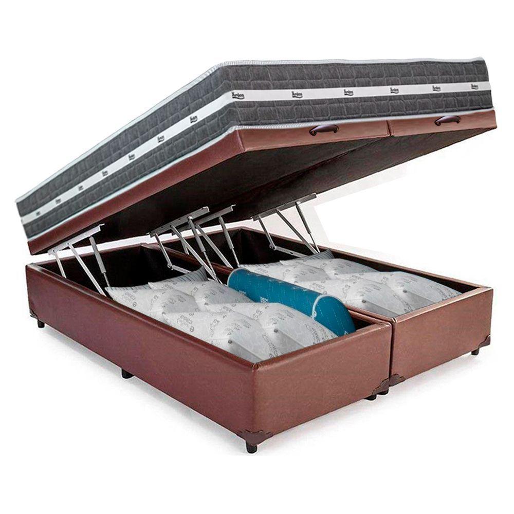 Cama Box Baú Casal Bipartido Sintético + Colchão Anjos Black Graphite Molas Ensacadas 138x188x64cm Marrom - 7