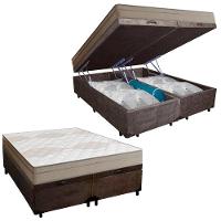 Cama Box Baú Casal Bipartido Suede + Colchão De Molas Ensacadas Portobel Ipanema - 138x188x66cm Marrom - 1