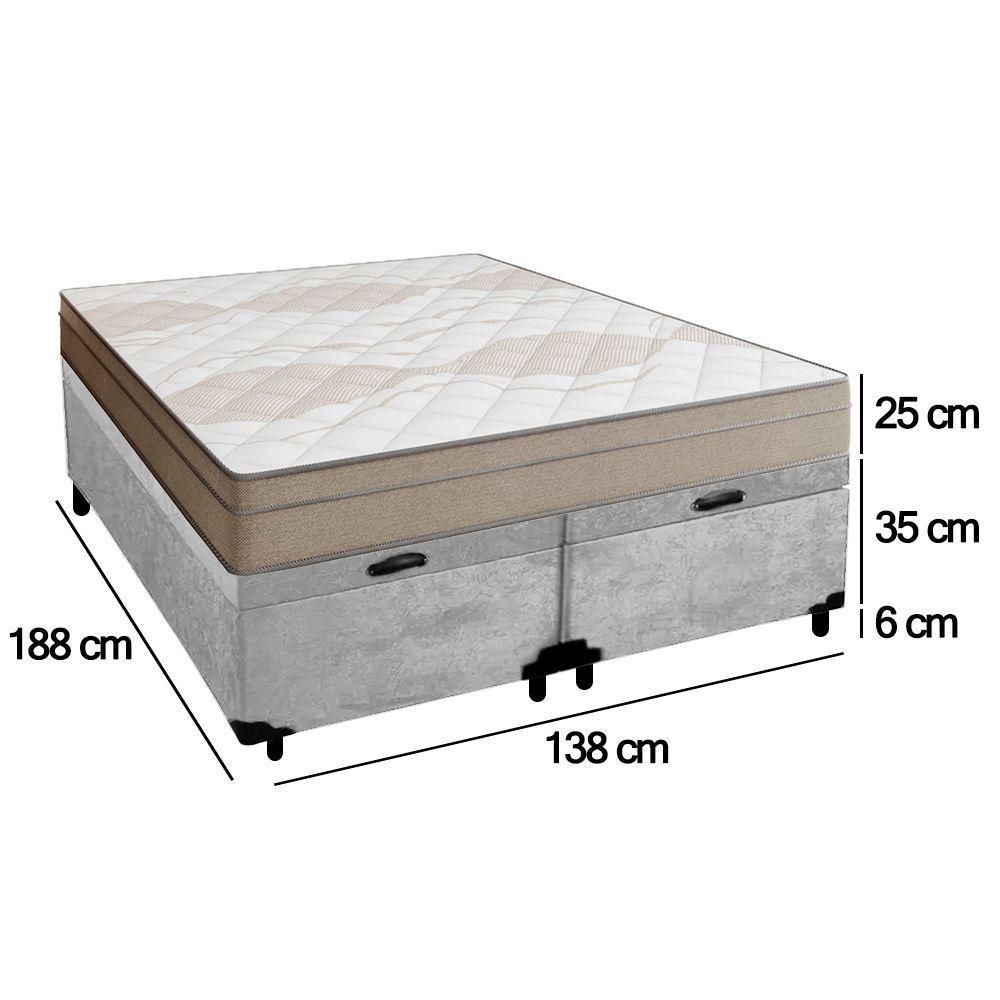 Cama Box Baú Casal Bipartido Suede + Colchão De Molas Ensacadas Portobel Ipanema - 138x188x66cm Cinza - 3