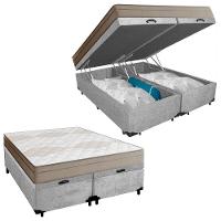 Cama Box Baú Casal Bipartido Suede + Colchão De Molas Ensacadas Portobel Ipanema - 138x188x66cm Cinza - 1