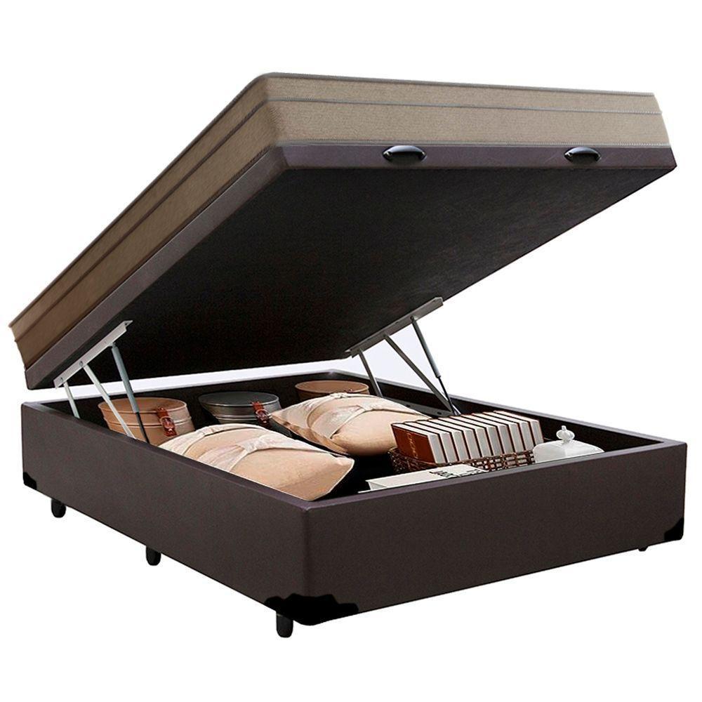 Cama Box Baú Casal Sintético + Colchão De Molas Ensacadas Portobel Ipanema - 138x188x66cm Marrom - 6