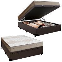 Cama Box Baú Casal Sintético + Colchão De Molas Ensacadas Portobel Ipanema - 138x188x66cm Marrom - 1