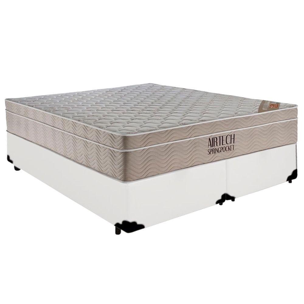 Cama Box Casal Sintético Bipartido + Colchão Ortobom Airtech Molas Ensacadas 138x188x65 Branco - 1
