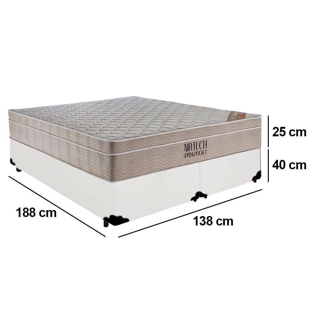 Cama Box Casal Sintético Bipartido + Colchão Ortobom Airtech Molas Ensacadas 138x188x65 Branco - 3