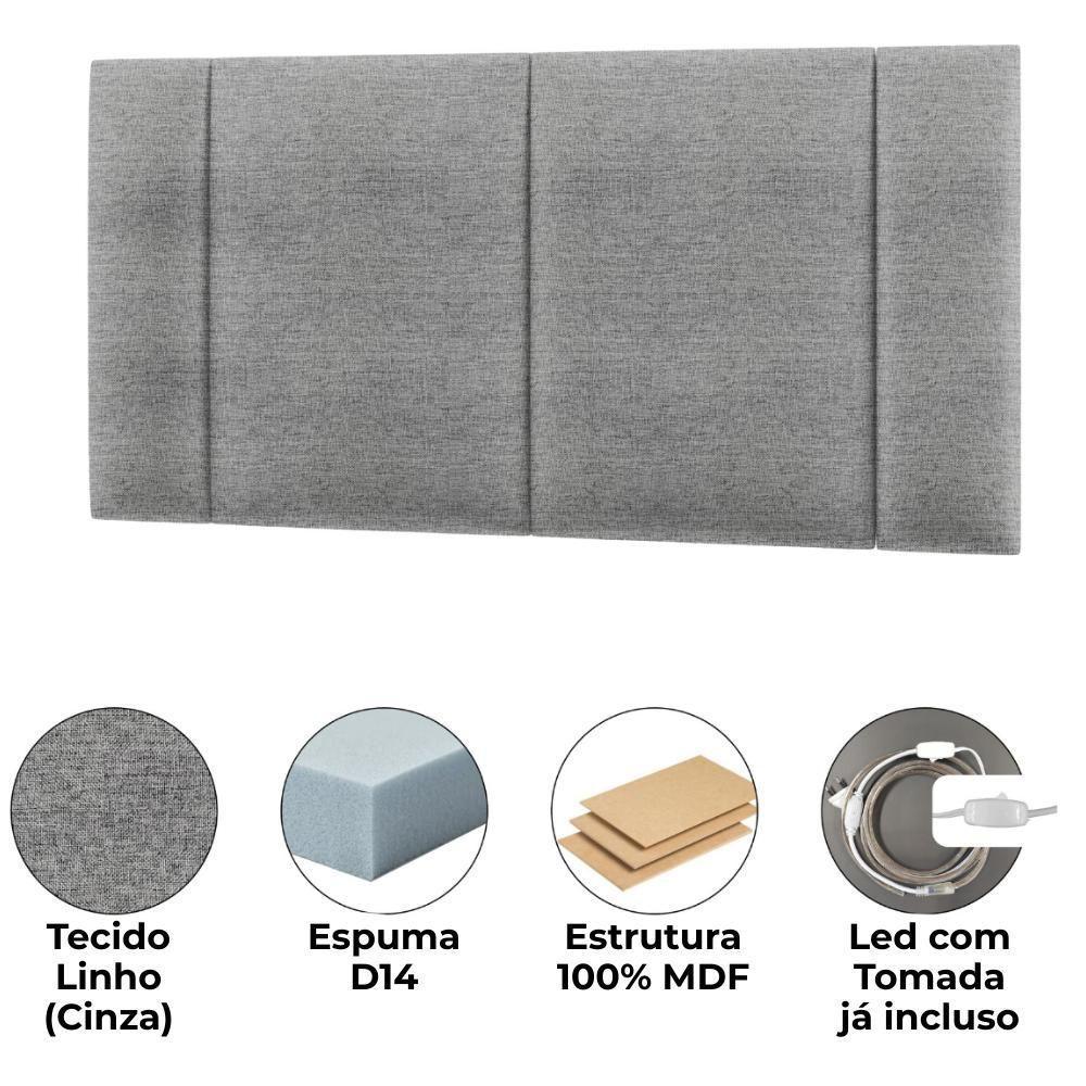Cabeceira Modulada Casal 140 Cm Com Led Linho Cinza Milani Store Cinza - 5