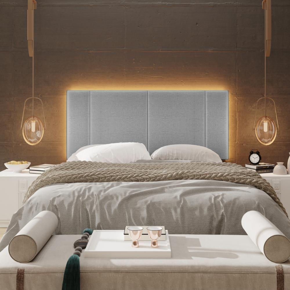 Cabeceira Modulada Casal 140 Cm Com Led Linho Cinza Milani Store Cinza - 7