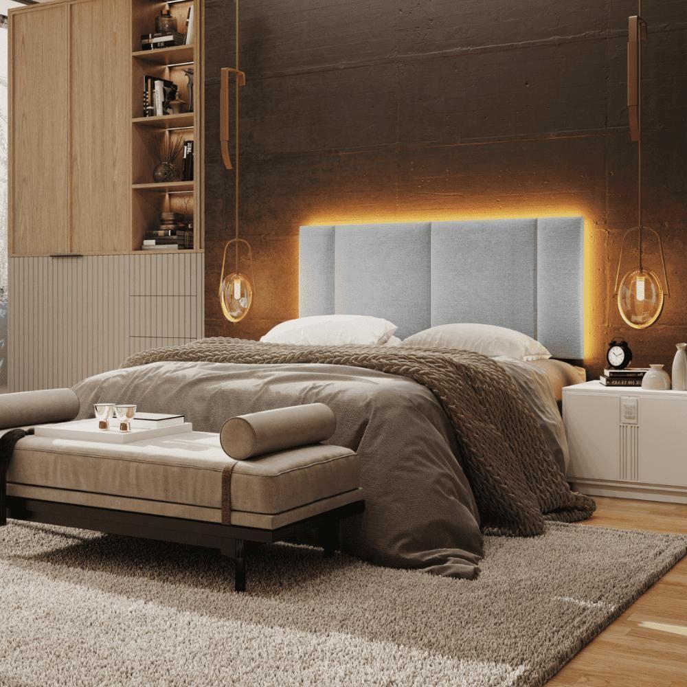 Cabeceira Modulada Casal 140 Cm Com Led Linho Cinza Milani Store Cinza - 8