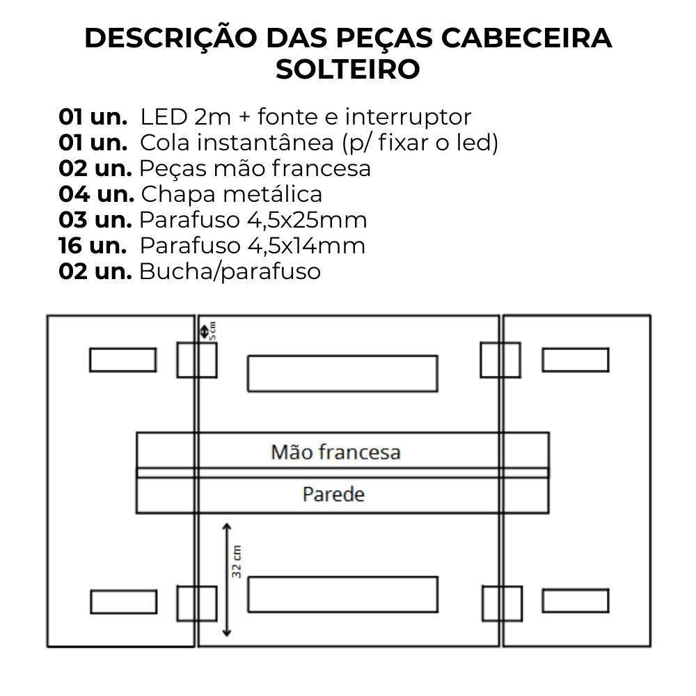 Cabeceira Modulada Solteiro 90 Cm Com Led Linho Bege Milani Store Bege - 6