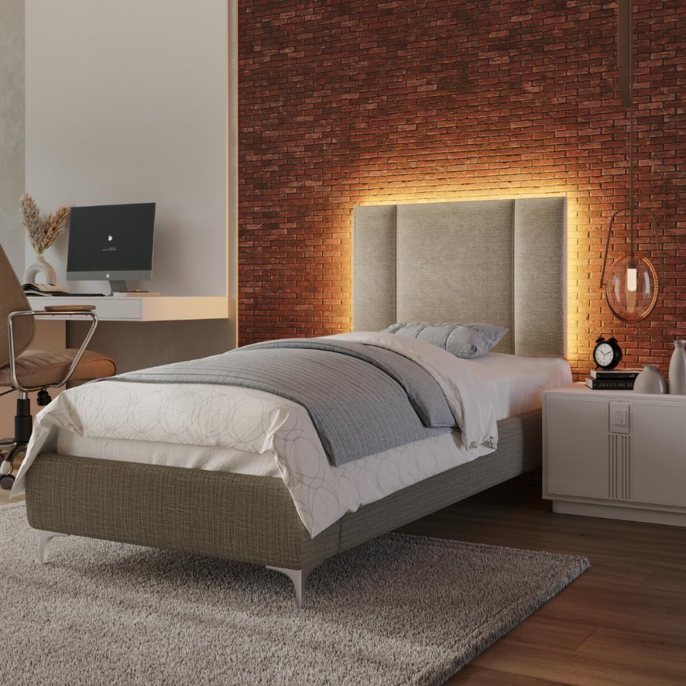 Cabeceira Modulada Solteiro 90 Cm Com Led Linho Bege Milani Store Bege - 7